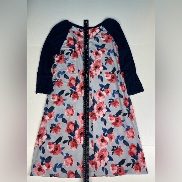 Jules & James Boutique Women Small Dress Pink Floral Navy Blue Knee Length Poly - Picture 2 of 6